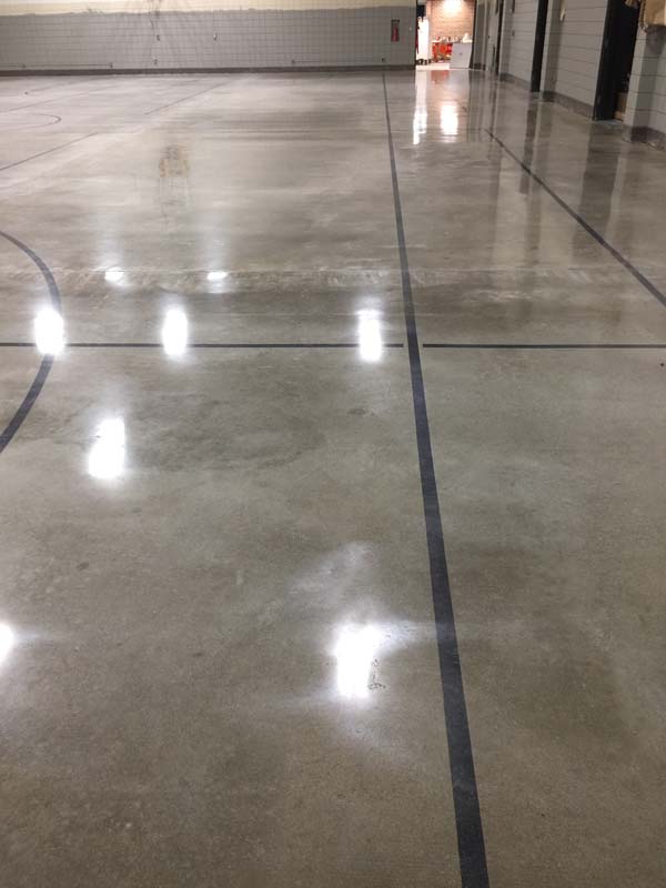 Polished basketball court floor