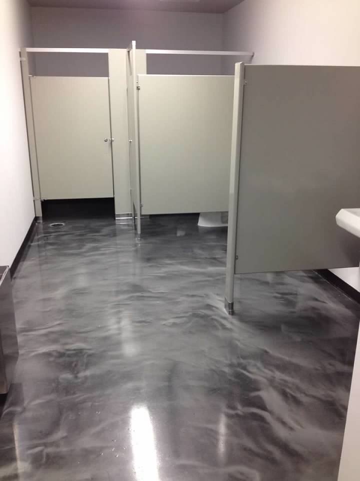 Coated bathroom floor