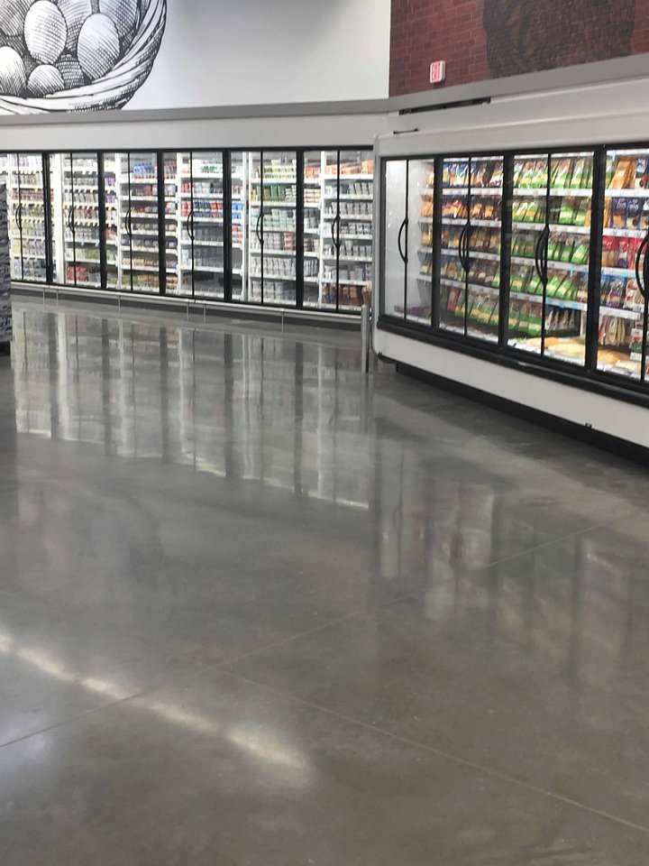Polished dairy aisle floor